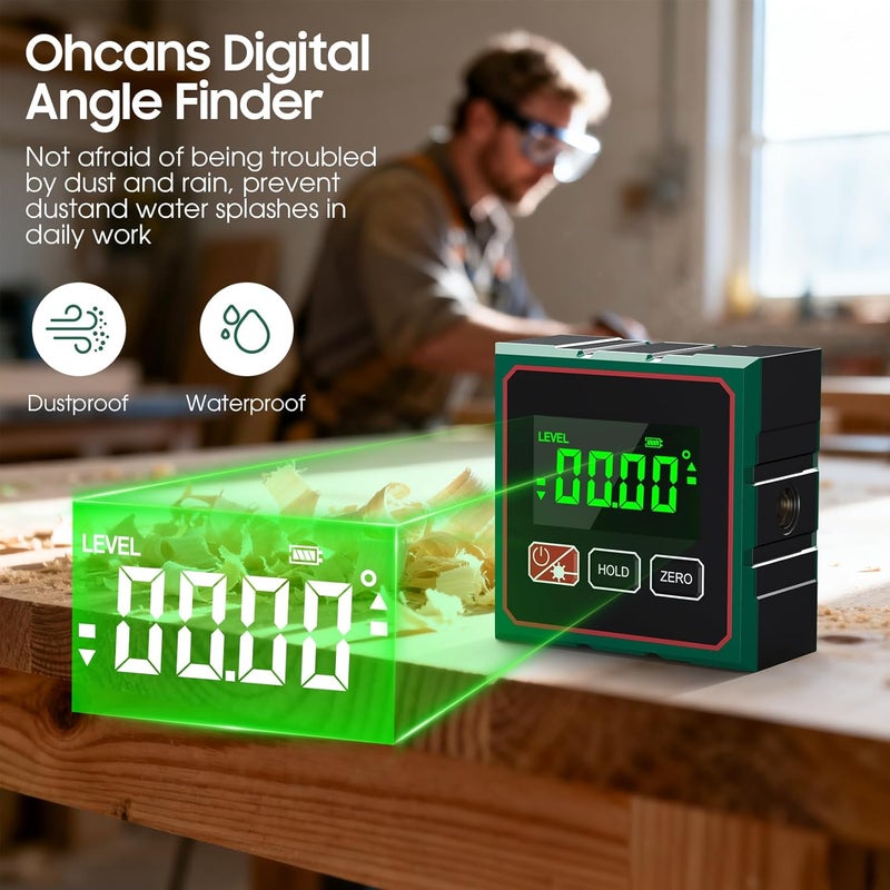 Ohcans Digital Angle Finder 4 Side Strong Magnetic Digital Angle Gauge for Table Saw&Woodworking,LCD Display Level Box Measuring Tool,Electronic Laser Backlight Inclinometer for Construction,Machinery - Image 2